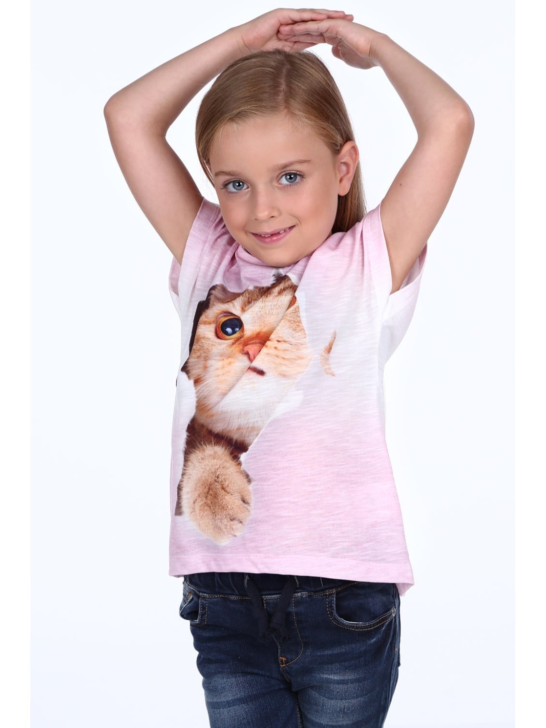 T-Shirt mit einer hellrosa Katze NDZ8809 – Online-Shop – Boutique